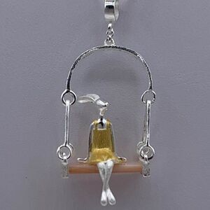 Pendant & chain, solid sterling 925 silver, real gold accent, hand made, 11 in.